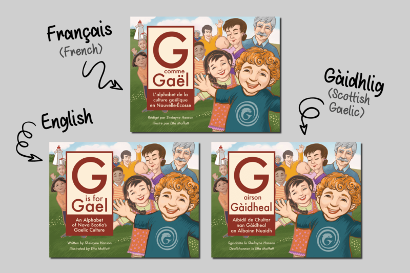 The G is for Gael alphabet book in English, French, and Scottish Gaelic versions