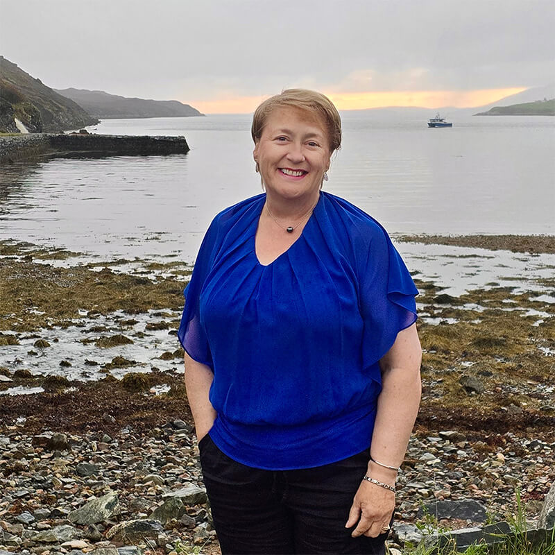 Anne Ramsay, author of An Stàball [The Stable], a Gaelic board book published by Bradan Press